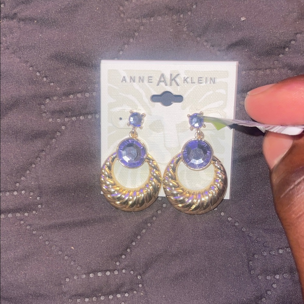 Anne Klein Gold and Blue Hoop Earrings